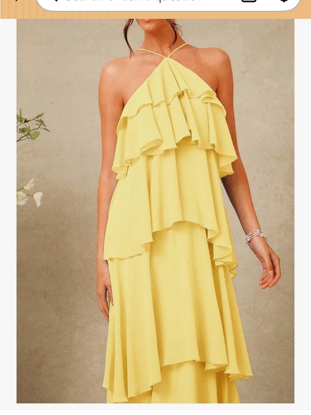 Yellow Ruffle Tiered Halter Dress